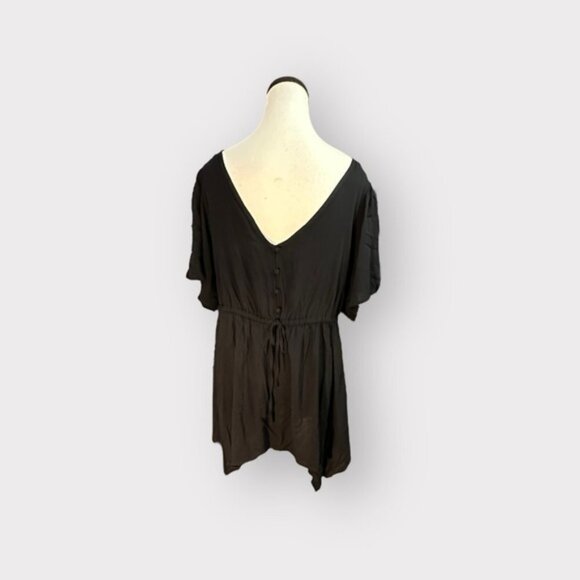 Women’s Torrid 0 Black Mini Challis Skater Dress Strappy Back 12 Large - Picture 3 of 14